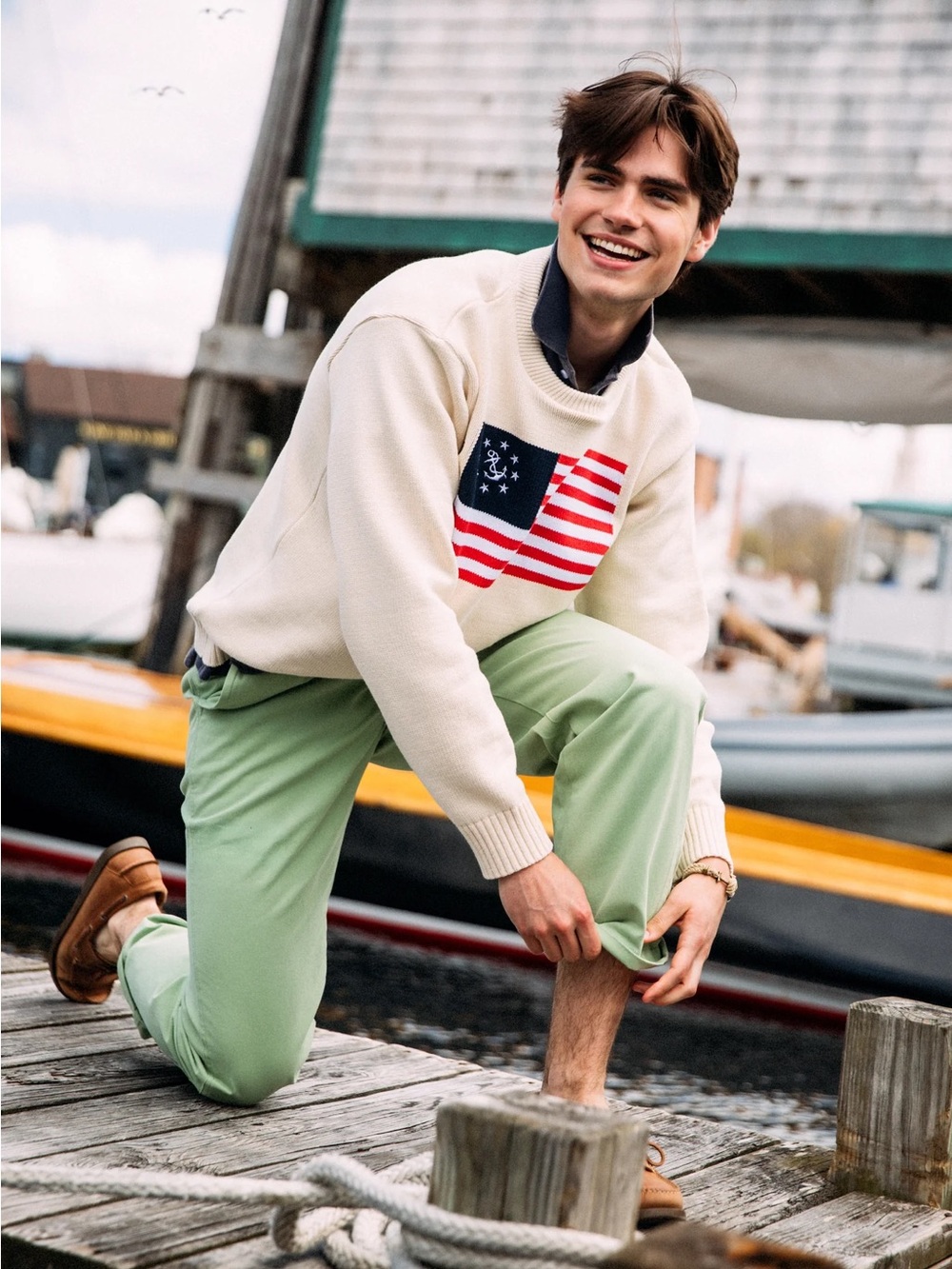 Kiel James Patrick American Yacht Flag Sweater in Cream S - Picture 6 of 14